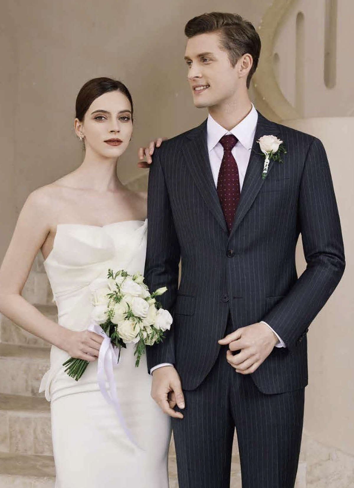 Grey Chalk Stripe Single Breasted Two Piece Suit Italian Merino Wool / Style No B52024093