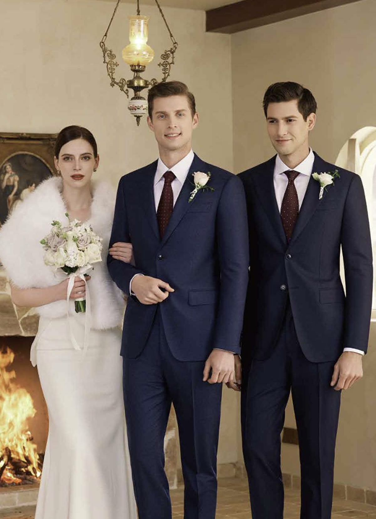 Navy Textured Single Breasted Two Piece Suit Italian Merino Wool / Style No C52024110
