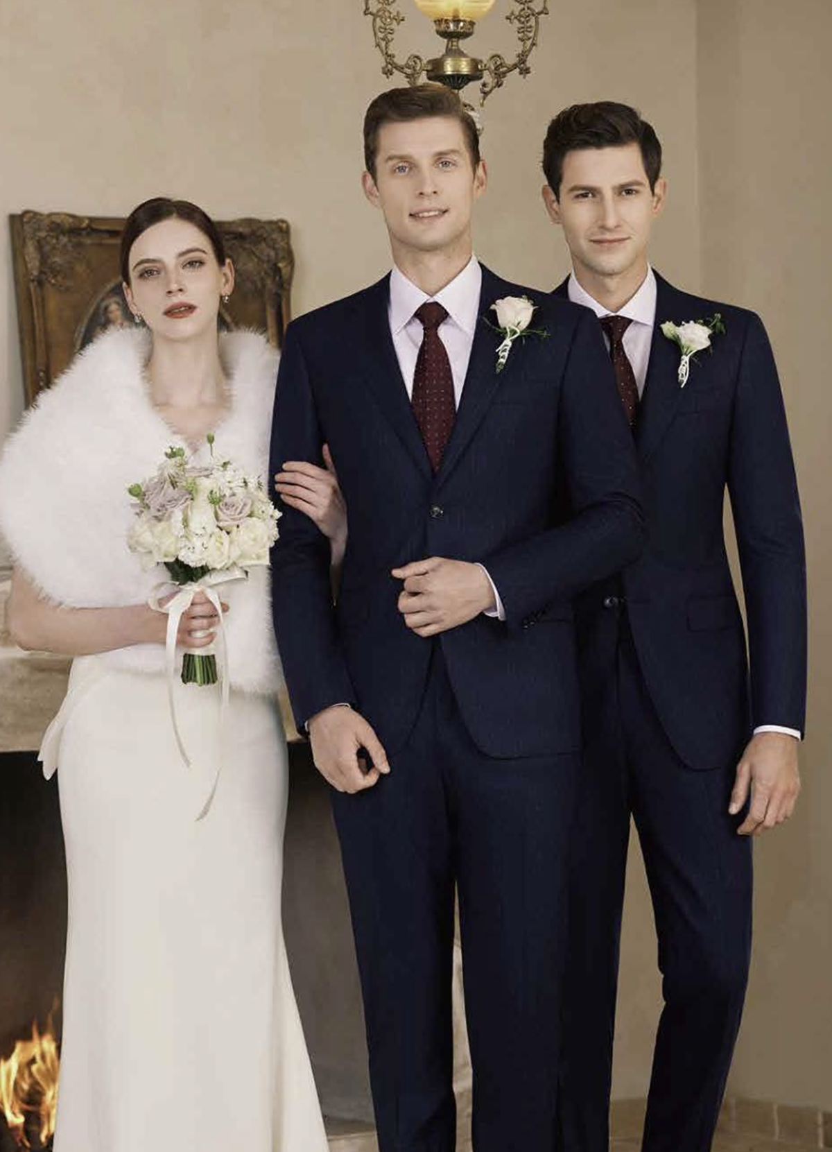 Navy Pinstripe Single Breasted Two Piece Suit Italian Merino Wool / Style No C52024114