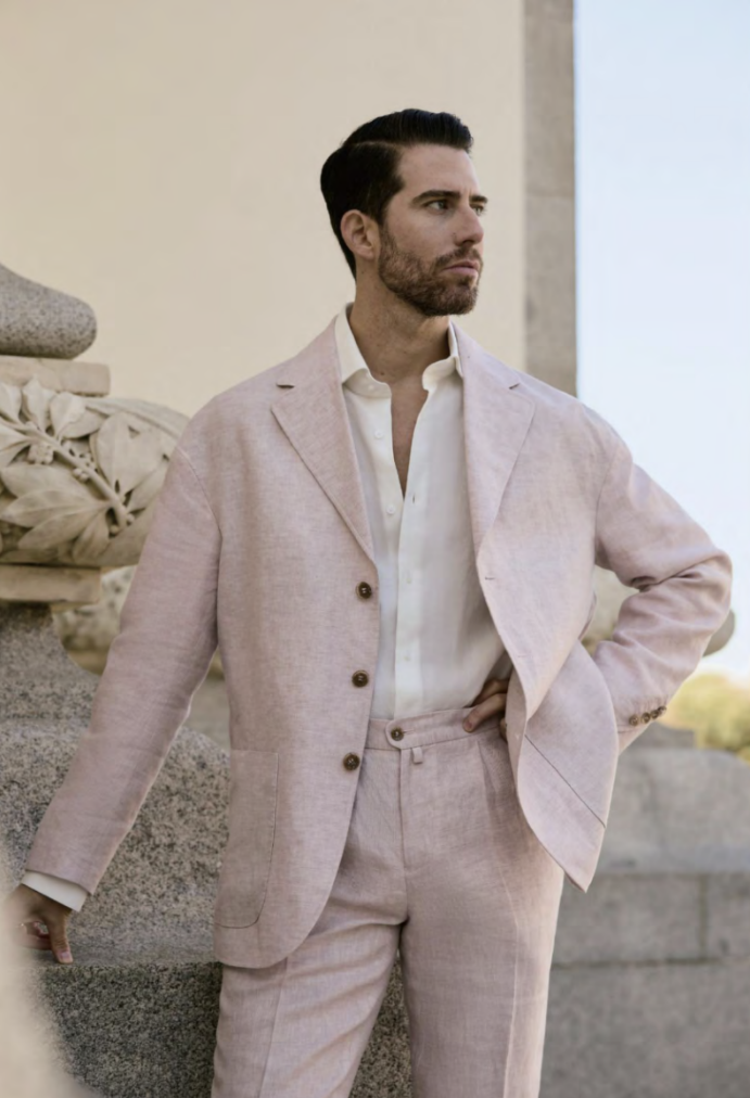 Italian Pink Linen Single Breasted Three Button Style Two Piece Suit