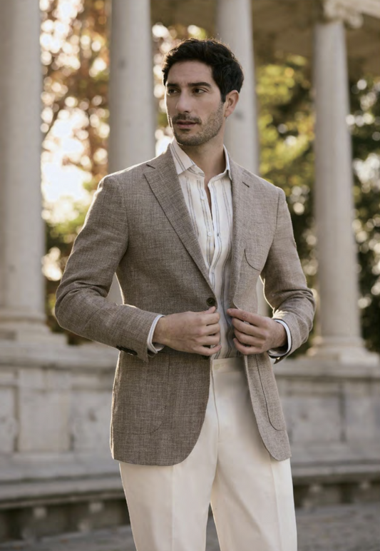Italian Taupe Linen - Cotton Jacket Plus White Trousers
