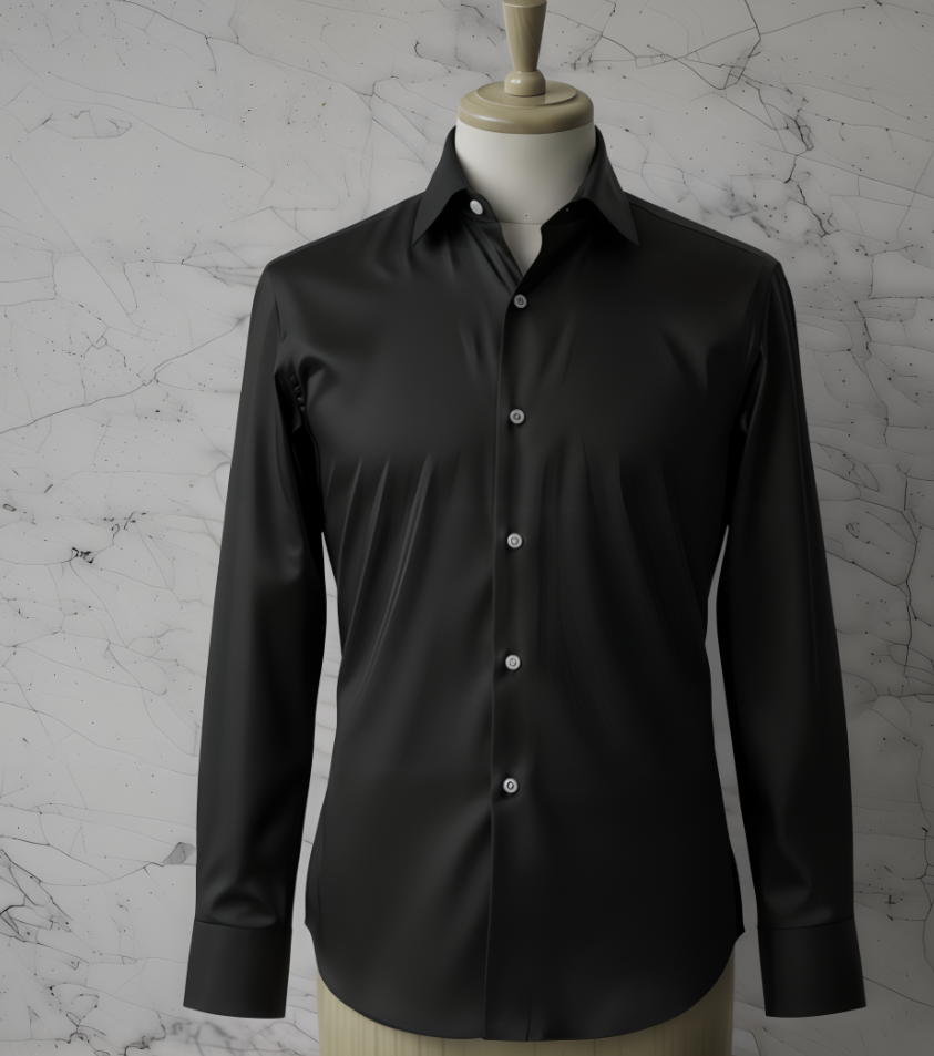 Black Plain Cotton/Stretch Shirt Style No: 1725-20