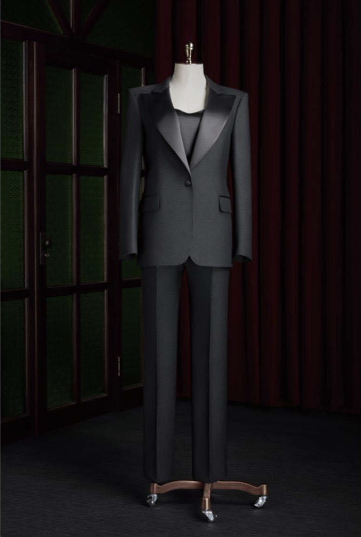 Black Wool Twill / Blend Two Piece Women's Evening Suit / Style No DBT6742