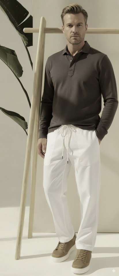 Soft Casual /Polo Long Sleeved Bamboo - Cotton Beige Style No SZT276A