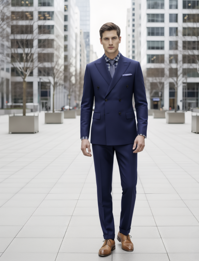 Indigo Double Breasted / Two Piece Suit Italian Pure Wool Super 110'S