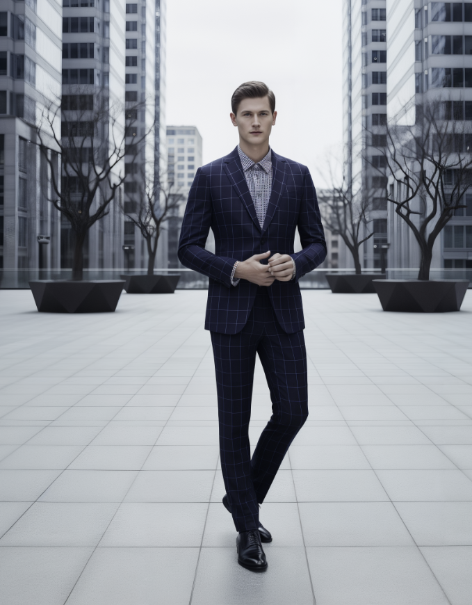 Dark Navy/ Purple Check Single Breasted / Two Piece Suit Italian Pure Wool Super 110'S