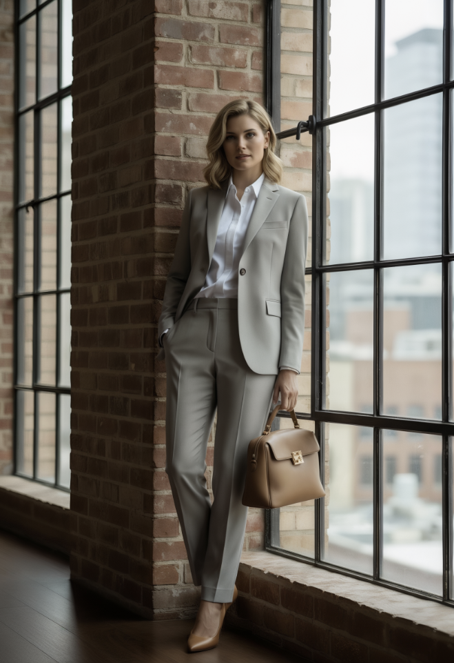 Women's Tan Single Breasted / Two Piece Suit Italian Pure Wool Super 120'S