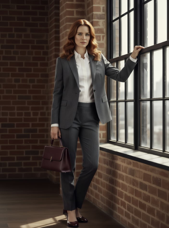 Women's Mid Grey Pinstripe Single Breasted / Two Piece Suit Italian Pure Wool Super 110'S
