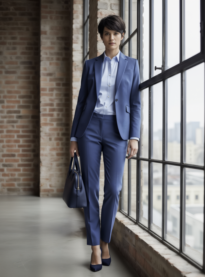Women's English Pure Wool Dusty Blue Super 120's Two Piece Suit