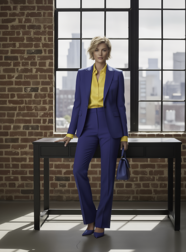 Women's Royal Blue Single Breasted / Three Piece Suit Italian Pure Wool Super 110'S