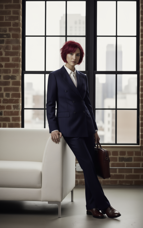 Women's Navy/ Blue Pinstripe Double Breasted / Two Piece Suit Italian Pure Wool Super 120'S