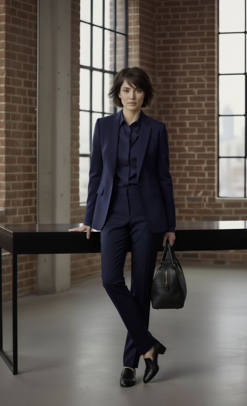 Women's English Wool Dark Navy Pure Wool Super 110'S/ Two Piece Suit