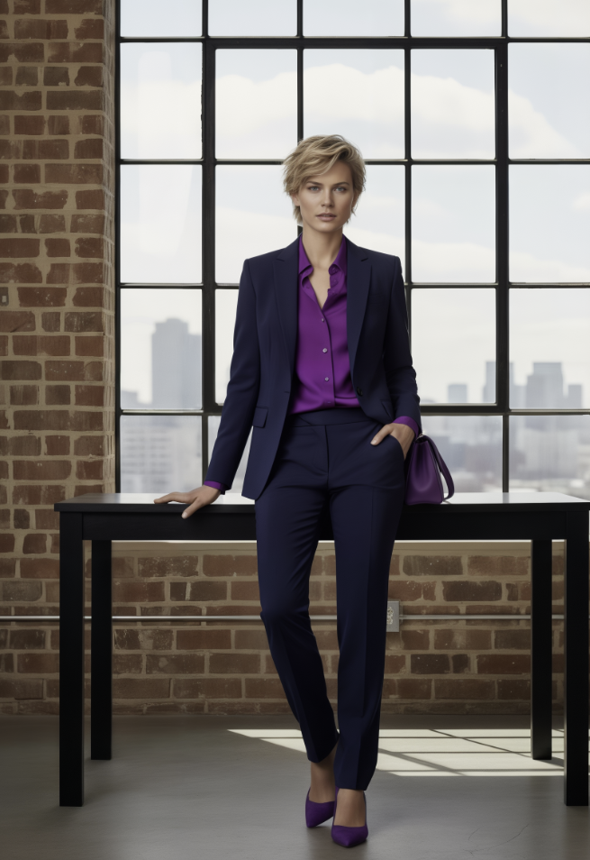 Women's English Wool Dark Navy Pure Wool Super 110'S/ Two Piece Suit