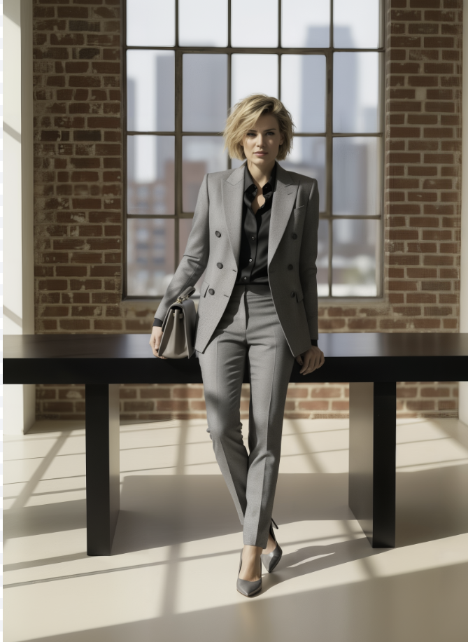 Women's Grey/ Black Houndstooth Double Breasted / Two Piece Suit Italian Pure Wool Super 110'S