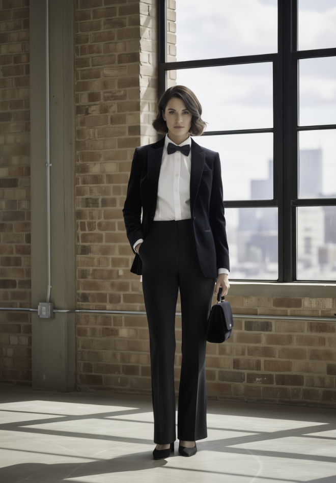 Women's Black Velvet Evening Jacket Plus Black Wool Trousers