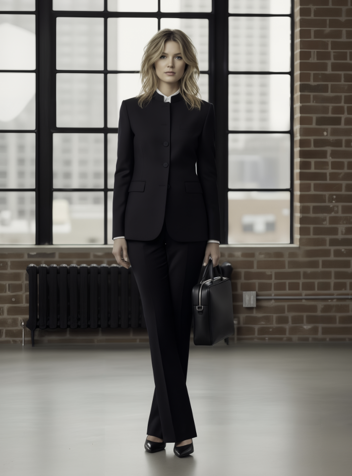 Women's Black Nehru Evening Jacket Plus Black Wool Matching Trousers