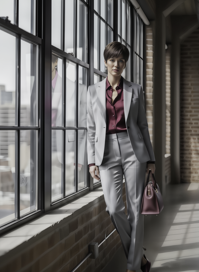 Women's Light Grey Single Breasted / Two Piece Suit Italian Pure Wool Super 110'S