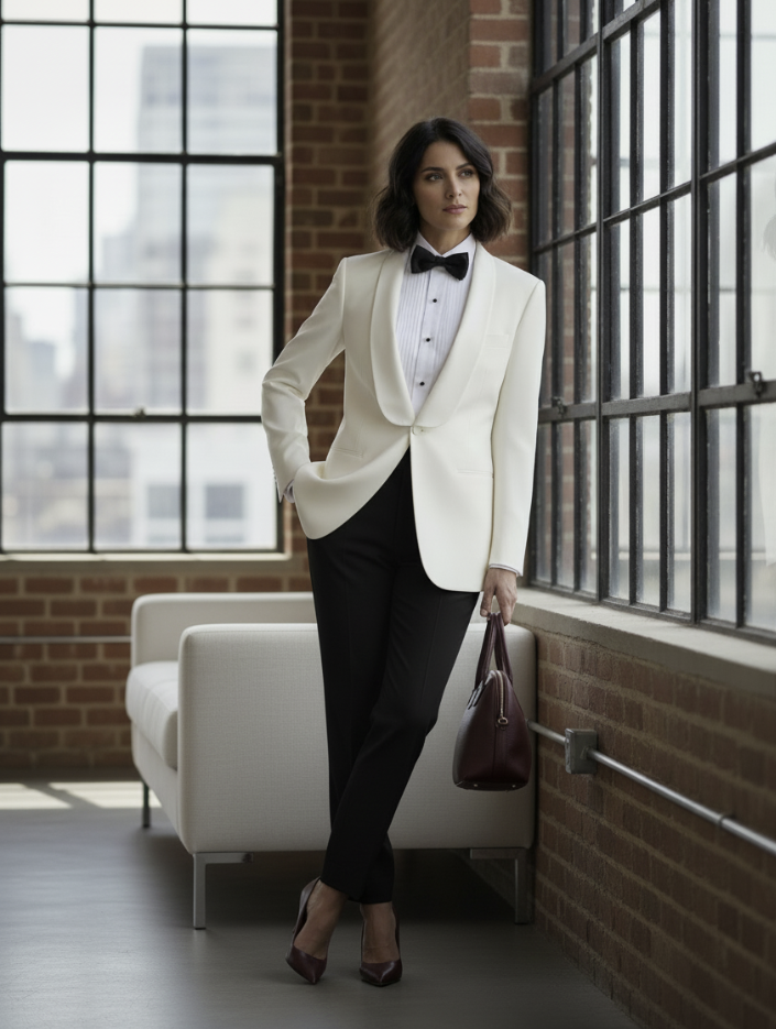 Women's Tuxedo White Textured Jacket / Style Number J39101/200