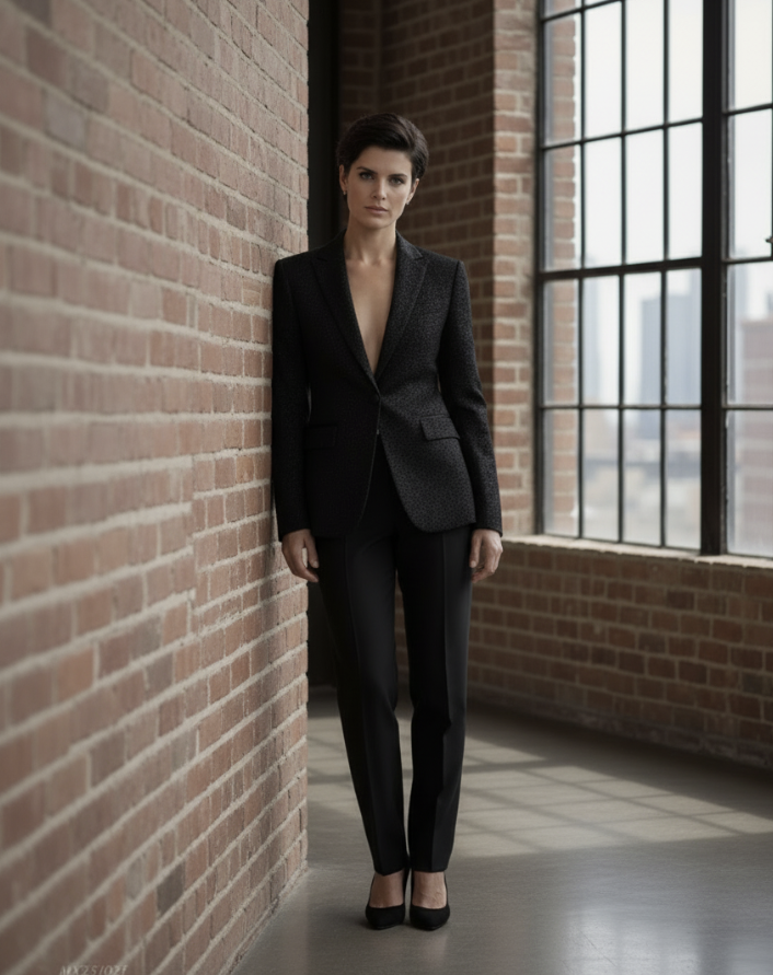 Women's Tuxedo Black Patterned Jacquard Jacket / Style Number J39168/200