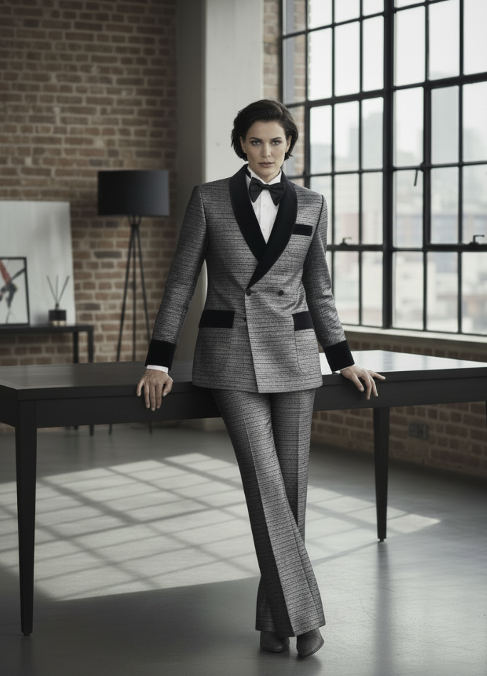 Women's Tuxedo Silver and Black Brocade Jacket/ Style Number J39213/220