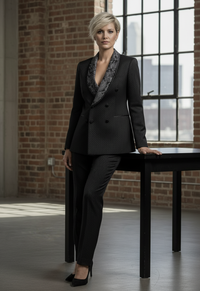 Women's Tuxedo Black Textured Jacquard Jacket / Style Number J39160/200