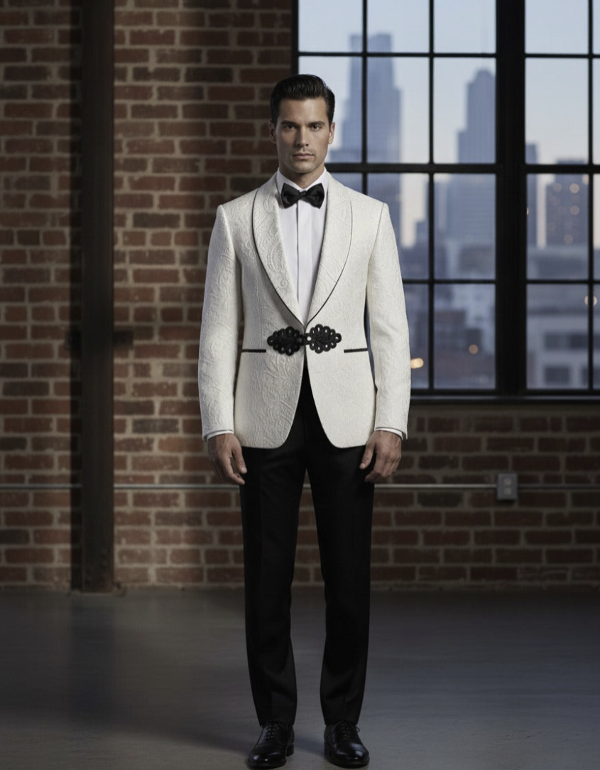 Tuxedo Ivory and Black Jacquard Jacket / Style Number J39157/220