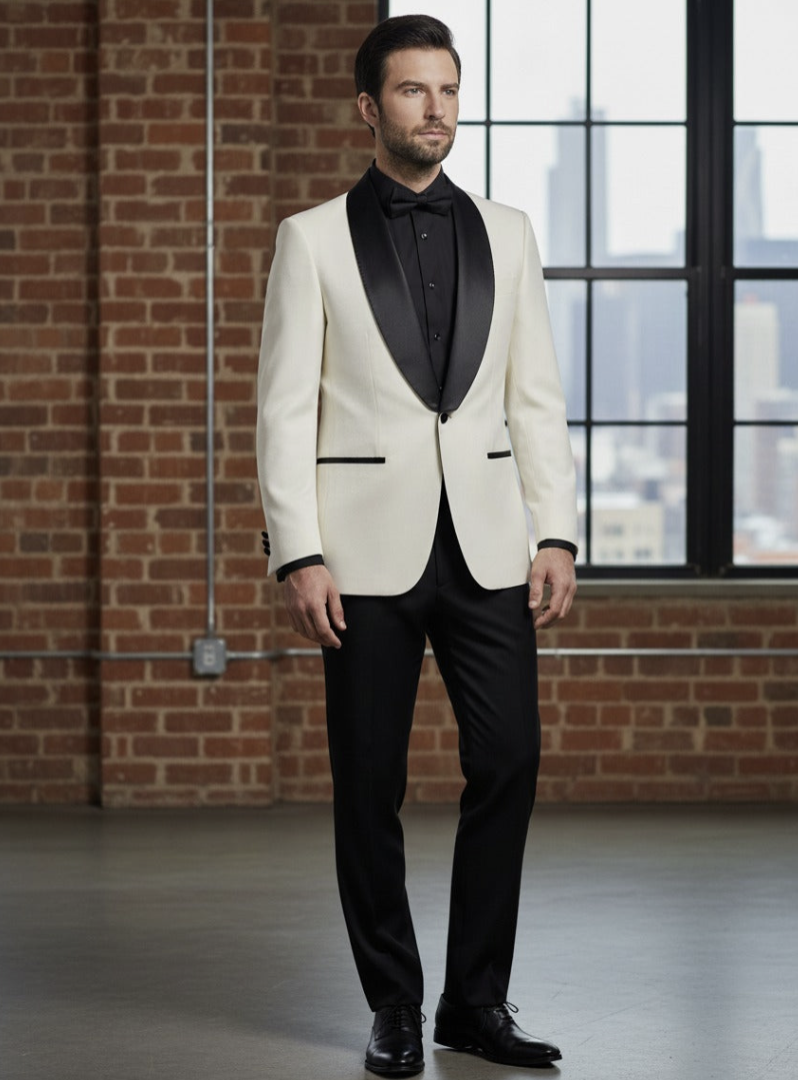 Tuxedo Ivory & Black Textured Jacket, Style Number J39110/200