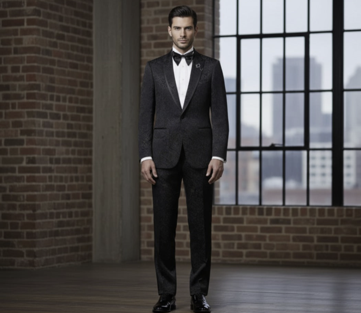 Tuxedo Black Patterned Brocade Jacket / Style Number J39199/220