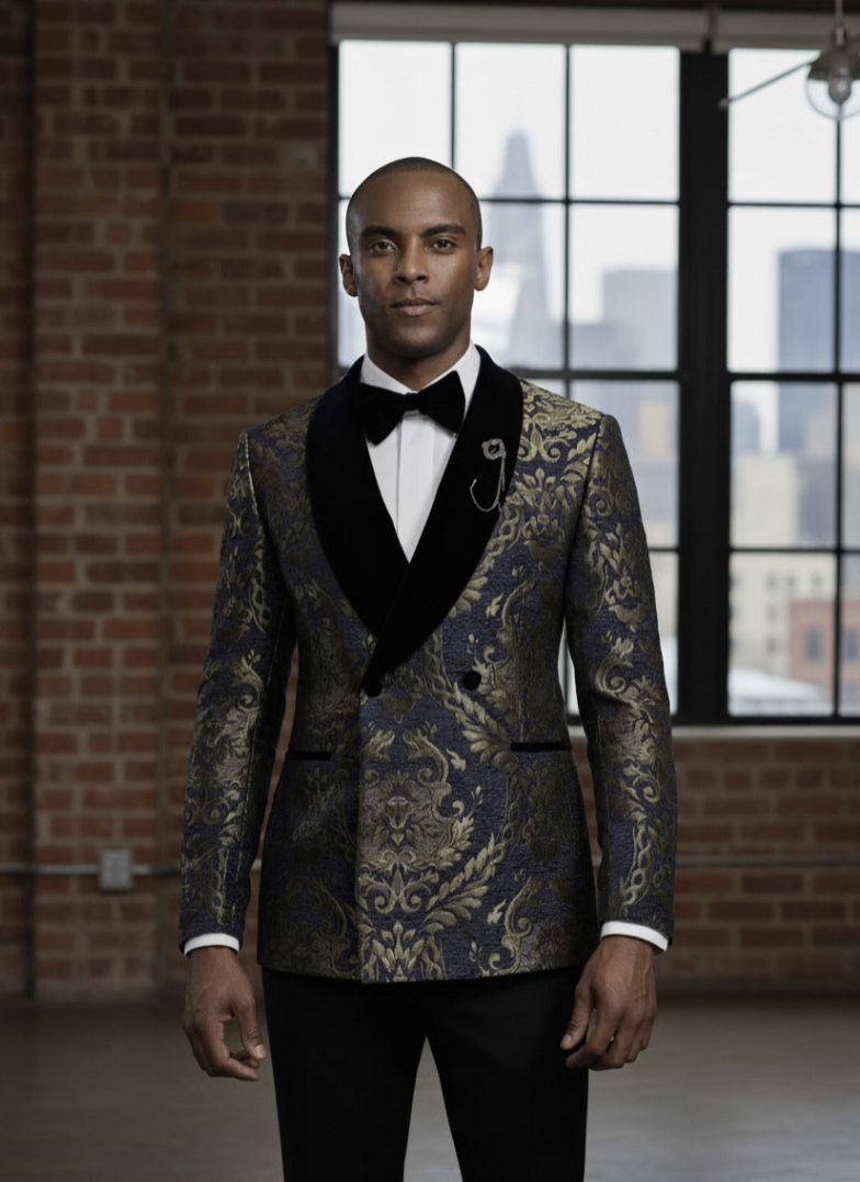 Tuxedo Navy and Black Patterned Jacquard Jacket / Style Number J39171/220