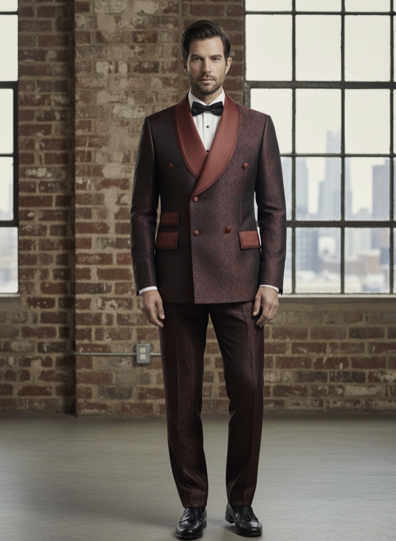 Tuxedo Burgundy and Black Patterned Jacquard Jacket / Style Number J39181/220