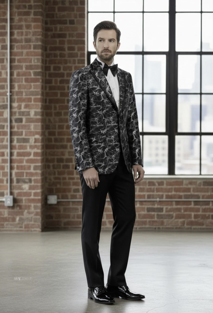 Tuxedo Black and Silver Jacquard Jacket / Style Number J39139/200