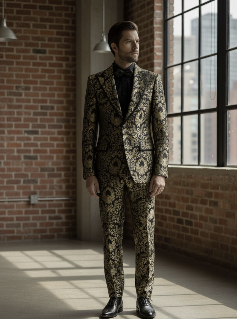 Tuxedo Gold and Black Patterned Brocade Jacket / Style Number J39215/220