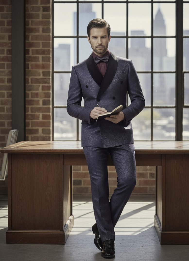Tuxedo Navy Patterned Brocade Jacket / Style Number J39207/220