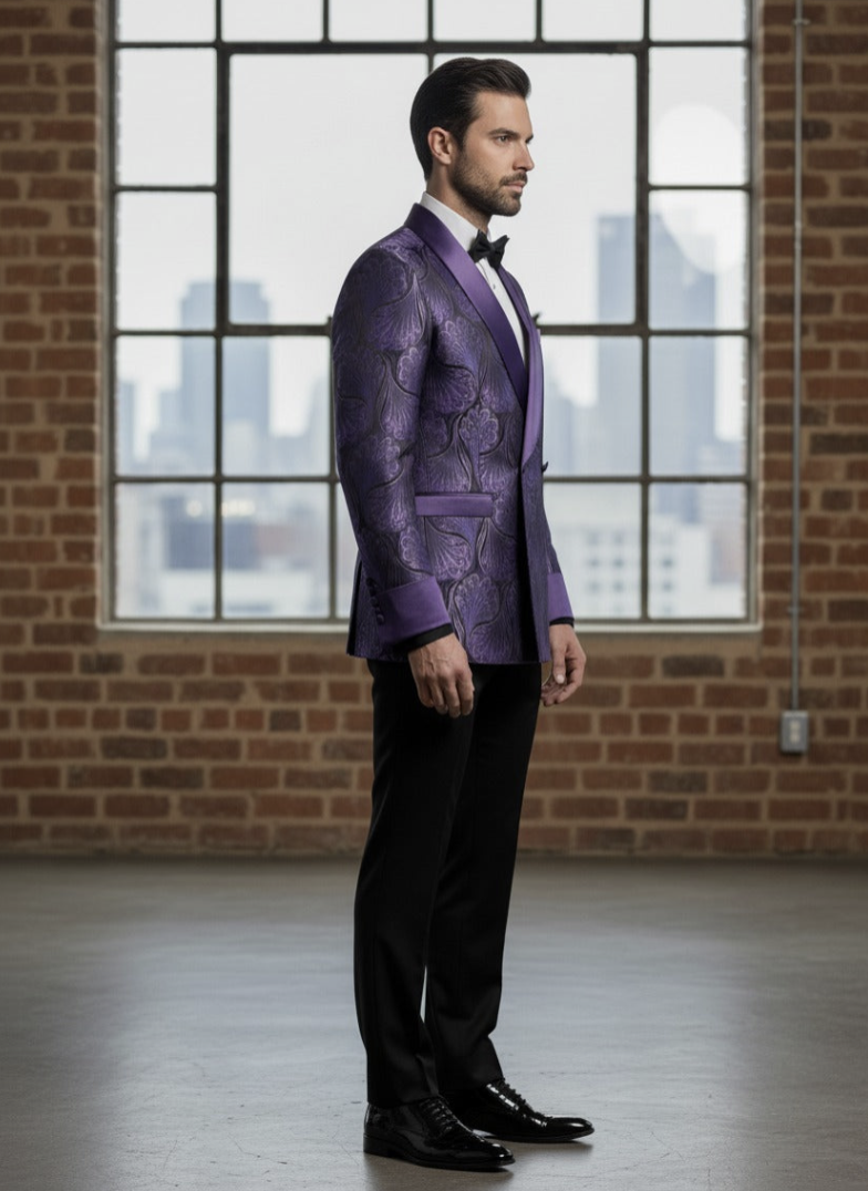 Tuxedo Purple Patterned Brocade Jacket/ Style Number J39193/220