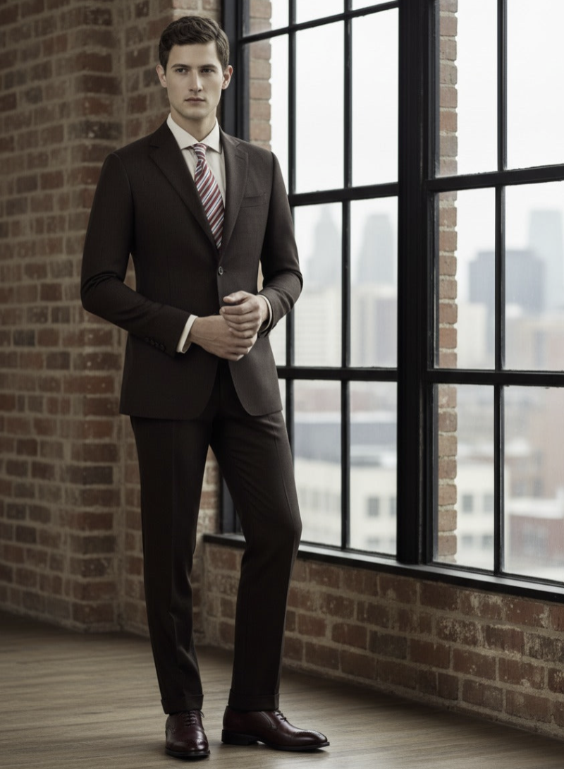 Brown Puppytooth Single Breasted / Two Piece Suit Italian Pure Wool Super 110'S