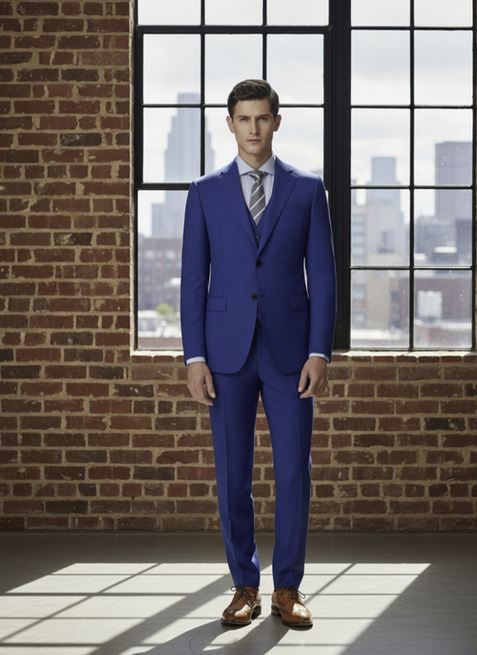 Royal Blue Single Breasted / Three Piece Suit Italian Pure Wool Super 110'S
