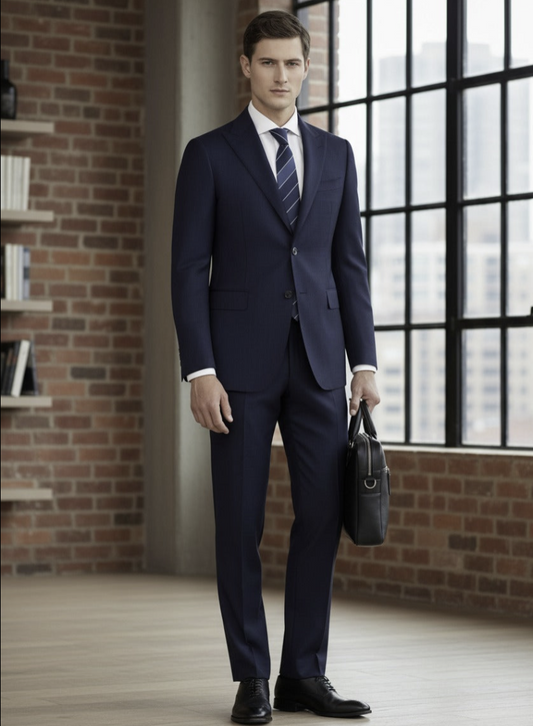 Navy Herringbone  Single Breasted / Two Piece Suit Italian Pure Wool Super 110'S