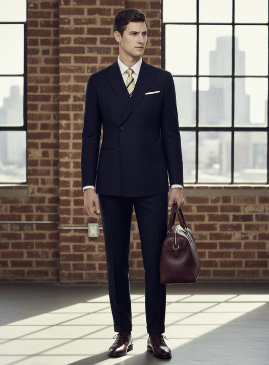 Dark Navy Double Breasted/  Two Piece Suit Pure Wool Super 110'S