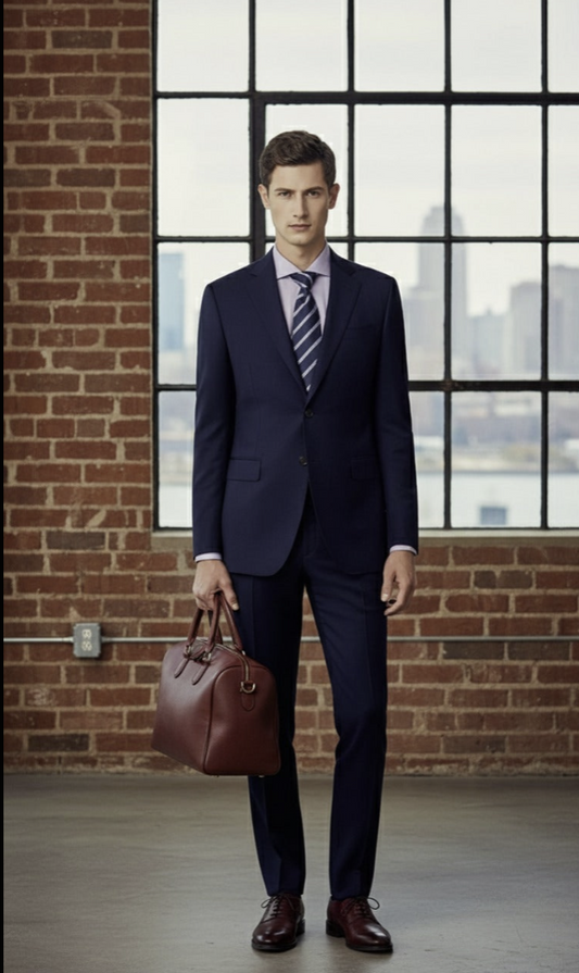 English Wool Dark Navy Pure Wool Super 110'S/ Two Piece Suit