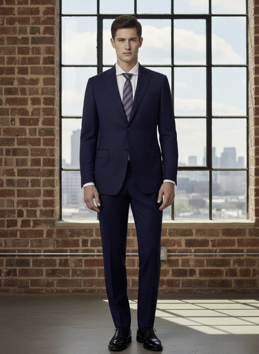 English Wool Dark Navy Pure Wool Super 110'S/ Two Piece Suit