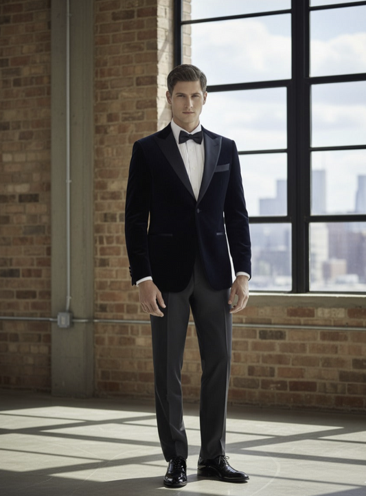 Black Velvet Evening Jacket Plus Black Wool Trousers