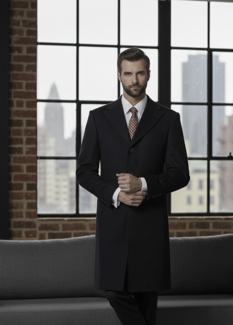 Black Wool Single Breasted Overcoat Style (SB4) E60245/500