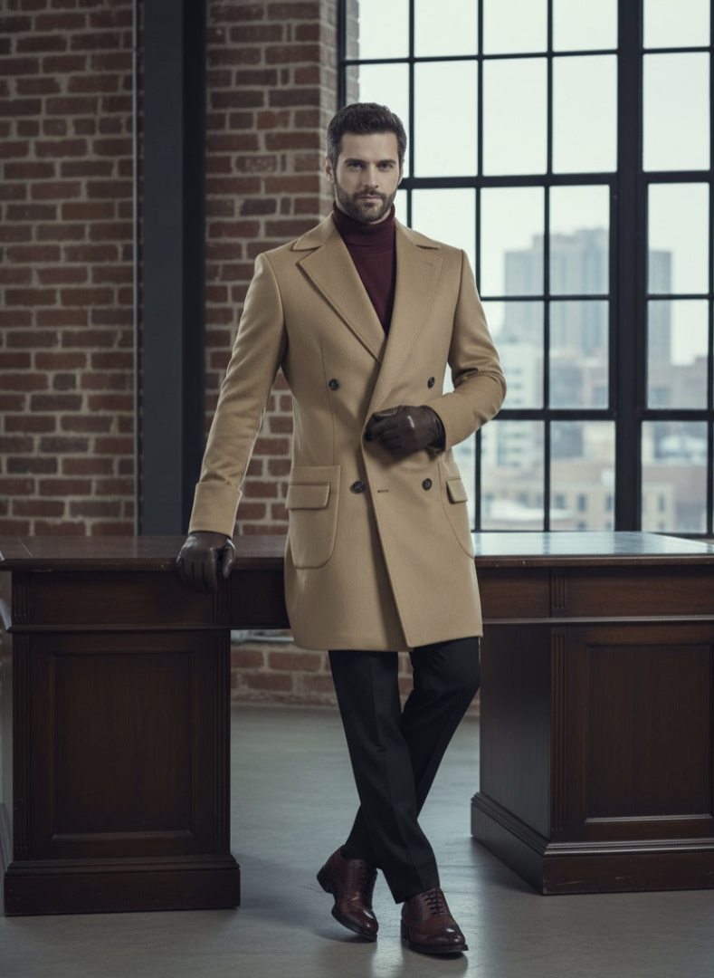 Camel Wool Double Breasted Overcoat Style (DB3+2) E60221/500