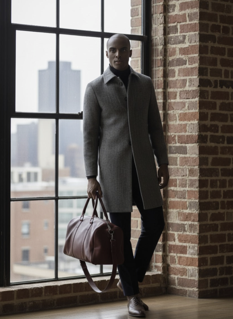 Grey Tweed/ Single Breasted Overcoat Raglan Shoulder Wool Style (SB5) E60220/530