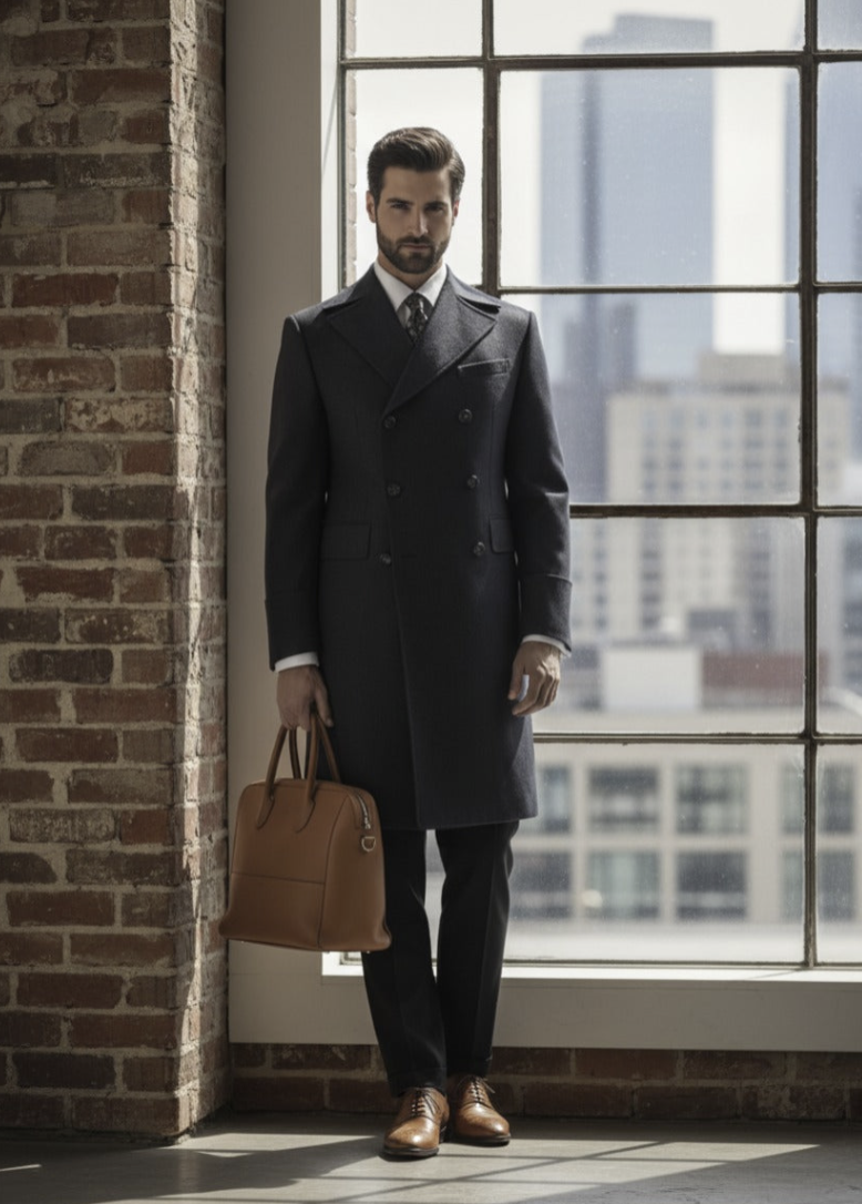 Navy Double Breasted Overcoat Style (DB3+3) E60241/520