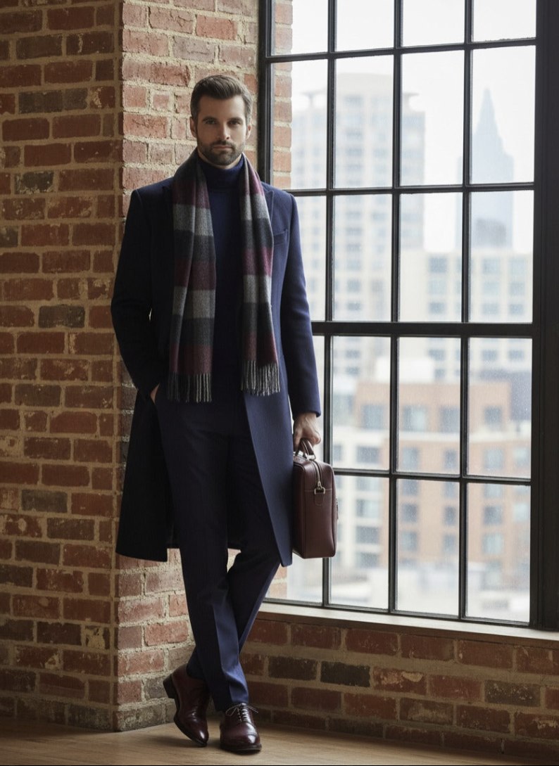 Navy Wool/ Cashmere Double Breasted Overcoat Style (DB2+2) E60245/500