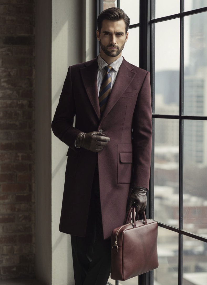 Wine / Red Single Breasted Overcoat Wool Style (SB1) E60226/500