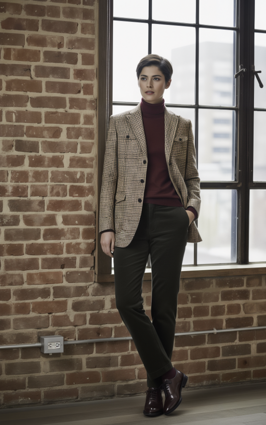 Women's Burgundy/Green Check Tweed Jacket  / Dark Green Cord Trousers Style No DAV9905-DJJ0090