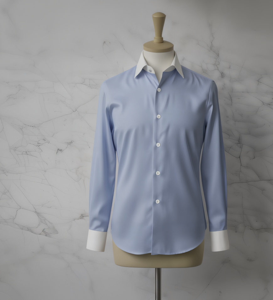 Sky Blue Plain Cotton/Stretch Shirt White Collar and Cuffs Style No: AS101-L05