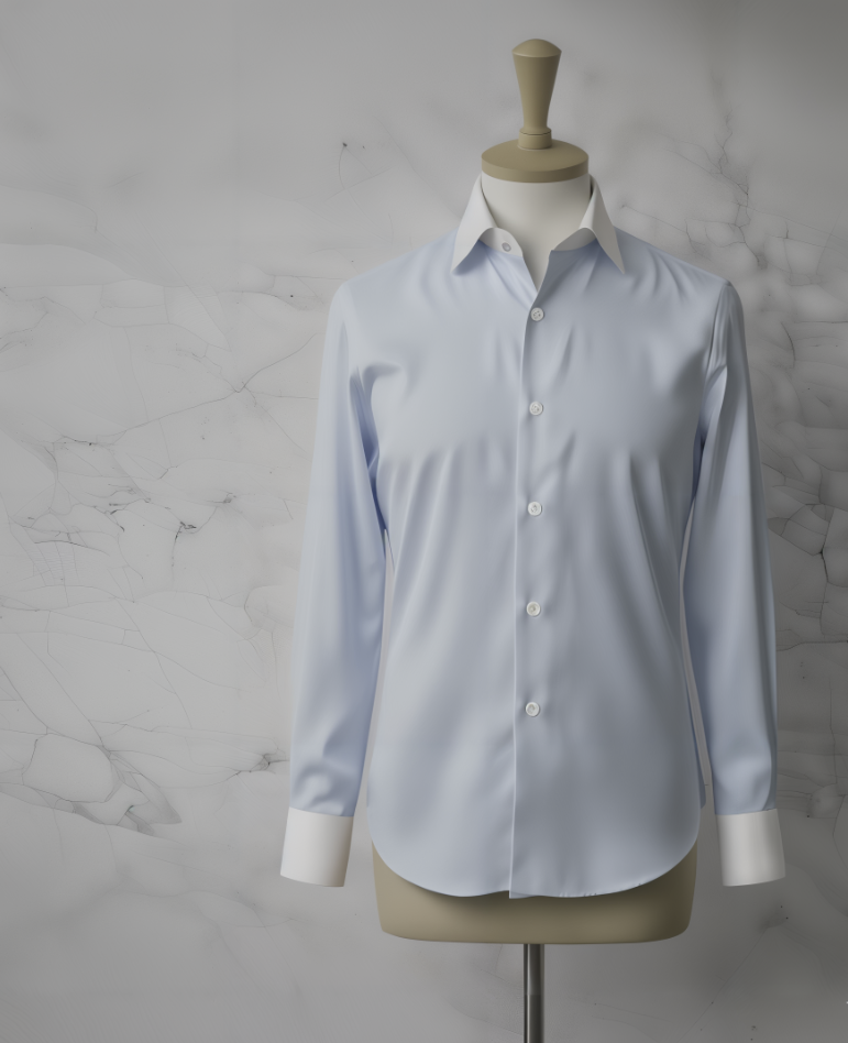 Light Blue Plain Cotton/Stretch Style White Collar and Cuffs No: AT105-L03